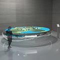 Art Installation Circular Reflective Design With Detailed City Model In Indoor Space With Person Observing