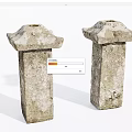 Antique Stone And Wood Pillars With Rough Textured Surface And Eave Like Tops 3d model