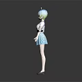 3D Anime Character With Light Blue Hair In Sailor Uniform And Polka Dot Skirt