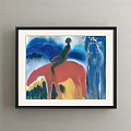 Abstract Painting With Black Frame Featuring Colorful Flowers And Vibrant Background