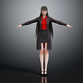 Game Movie Character 3D Model With Green Hair Red Shirt Black Coat And Arms Outstretched
