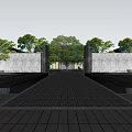 Elegant Sales Office Building Featuring Illuminated Stone Path And Lush Trees
