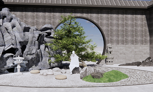 New Chinese landscape sketch Zen courtyard landscape 3d model