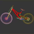 Mountain Bike Featuring Red Frame Yellow Fork Large Tires Black Seat And Reflection