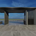 Modern Entrance Gate With Sleek Metal Structure Glass Panels And Spacious Floor Design