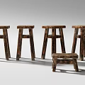 Rustic Wooden Stools Featuring Four Tall And One Short Natural Wood Design