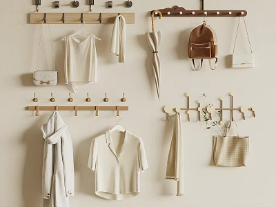 Wall Mounted Hooks Organize Clothes Bags And Umbrellas 3d model