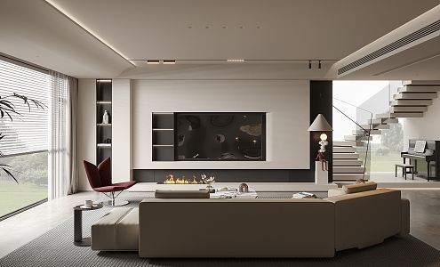 modern villa living room 3d model