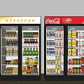 Commercial Beverage Display Refrigerators with Coca-Cola and Various Bottled Canned Drinks