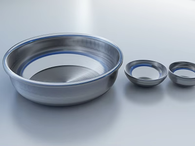 Three Piece Stainless Steel Washbasin Set With Various Sizes And Smooth Shiny Finish 3d model