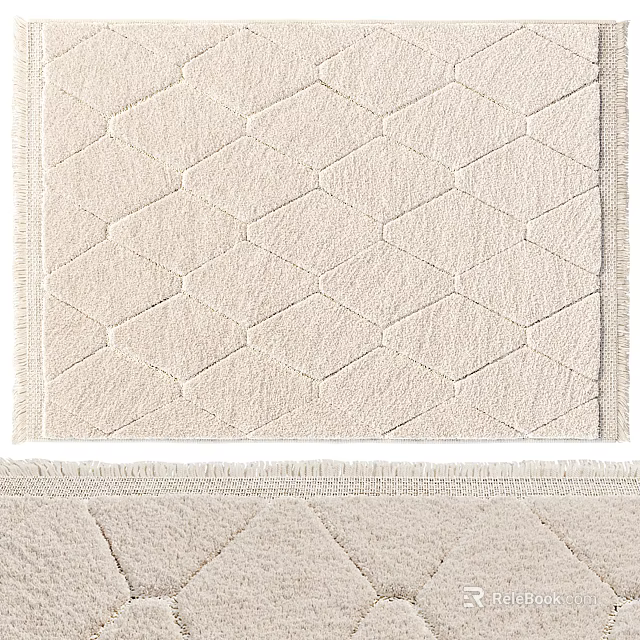 Beige Square Rug With Hexagon Geometric Pattern And Soft Plush Modern Design 3d model
