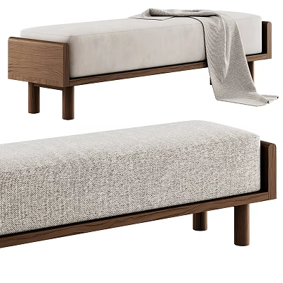 Stylish Sofa Bench With Wooden Frame And Light Gray Fabric Cushion 3d model
