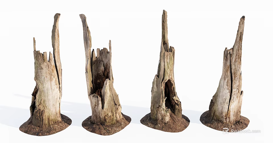 Rustic Wood Stumps With Natural Stone Bases As Decorative Garden Elements 3d model 