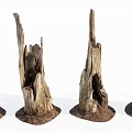 Rustic Wood Stumps With Natural Stone Bases As Decorative Garden Elements 3d model