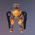 Yellow Robot Mechanical Creature With Large Blue Eyes Black Tubes And Metal Structure