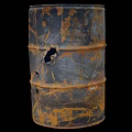 Rusted Metal Barrel As Industrial Storage Container With Worn Surface Rust Patches And Holes