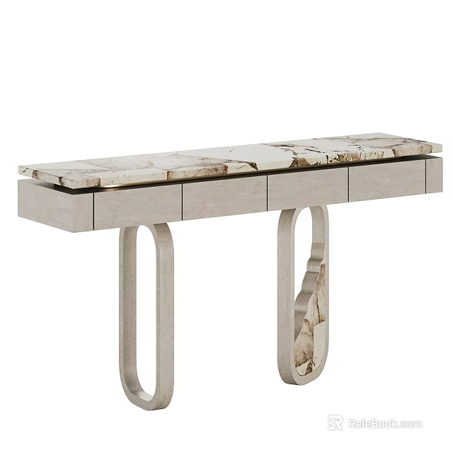 Modern Desk Interior Design With Marble Top Gray Cabinet And Ring Shaped Legs 3d model 