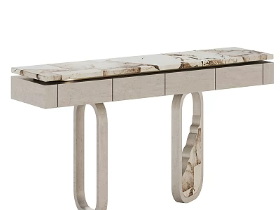 Modern Desk Interior Design With Marble Top Gray Cabinet And Ring Shaped Legs 3d model