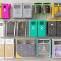 Public Recycling Trash Bins With Various Colors And Classification Symbols