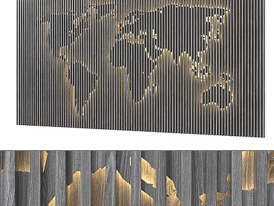 Modern Background Wall Art With World Map Pattern Vertical Stripes And Golden Accents 3d model