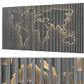 Modern Background Wall Art With World Map Pattern Vertical Stripes And Golden Accents