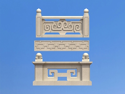 Chinese Stone Railing New Chinese Style Outdoor Railing 3d model