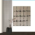 Modern Interior With Decorative Grid Wall Art Panel And Vase Decoration 3d model