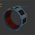 Mechanical Ring Shaped Scene Component With Blue Gray Body Red Interior And Control Lever 3d model