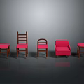 Varied Furniture Set With Different Style Chairs Pink Sofa And Wooden Stools On Grey Background