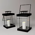 Decorative Ornament Set with Black Frame Glass Lanterns and White Candles for Home Decor