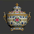 Ornate Ceramic Sculpture Featuring Colorful Floral Patterns And Golden Accents