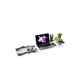 Modern Laptop Desktop Setup With Phone Notebook Calculator Pencils And Green Plant