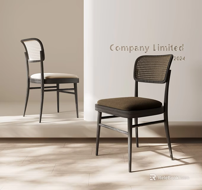 Modern Leisure Chair With Woven Backrest Black Legs And Upholstered Seats In Interior Setting 3d model 