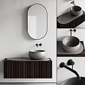 Modern Bathroom Sink Vanity With Oval Mirror Wooden Cabinet And Faucet