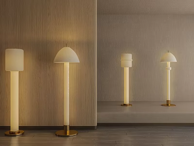 Modern Floor Lamp Design With White Dome Shade And Gold Metal Base For Living Room 3d model