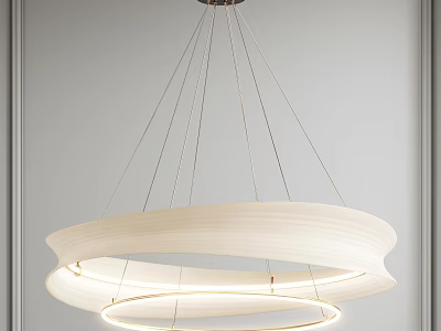 Elegant Modern White Circular Two Tiered Chandelier Hanging From Ceiling 3d model