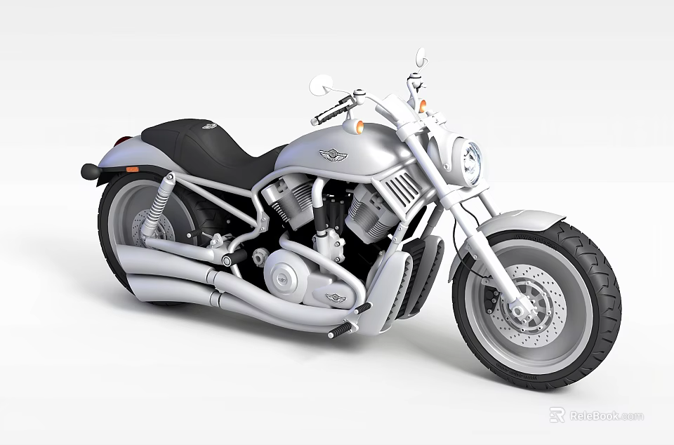 Silver Classic Motorcycle With Black Seat Chrome Exhaust And Spoked Wheels 3d model 