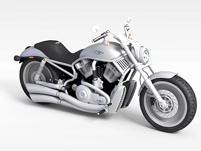 Silver Classic Motorcycle With Black Seat Chrome Exhaust And Spoked Wheels 3d model