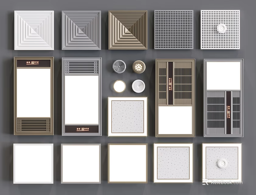 Various Modern Air Conditioner Vent Designs With Patterned Grilles And Neutral Colors 3d model