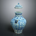Antique Style Blue And White Ceramic Vase With Lid And Intricate Patterns