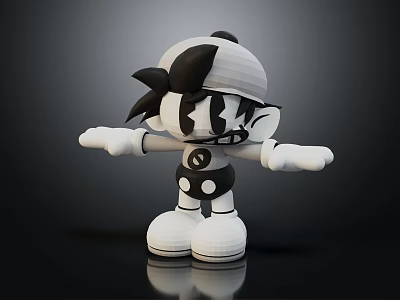 3D Cartoon Character with Black White Hat Star Pattern Outfit and Open Arms Standing Pose 3d model