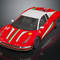 Red Sports Race Car With White Green Stripes Shell Logo And Number 12