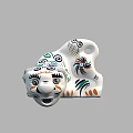 Handcrafted White Tiger Sculpture With Colorful Intricate Patterns And Lying Posture 3d model