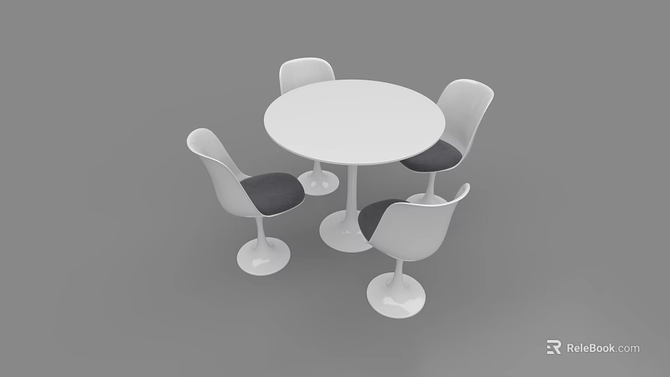 Modern Round White Negotiation Table With Four Chairs And Dark Seat Cushions 3d model 