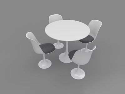 Modern Round White Negotiation Table With Four Chairs And Dark Seat Cushions 3d model