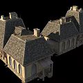 Row of Ancient Buildings With Tiled Roofs Arched Windows And Stone Walls