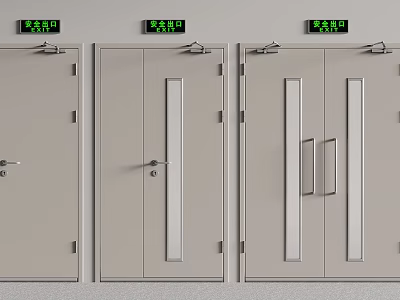Safety Exit Doors With Three Different Designs And Glass Panel Features 3d model