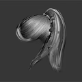 Back View Of Silver Long Knotted Wavy Hair With Dark Background Reflection 3d model
