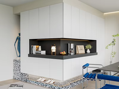 Modern Entryway Cabinet And Sideboard Design With Open Shelf Storage And Decor Items 3d model