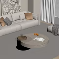 Modern Living Room Interior With Beige Sofa Decorative Cushions And Round Coffee Table